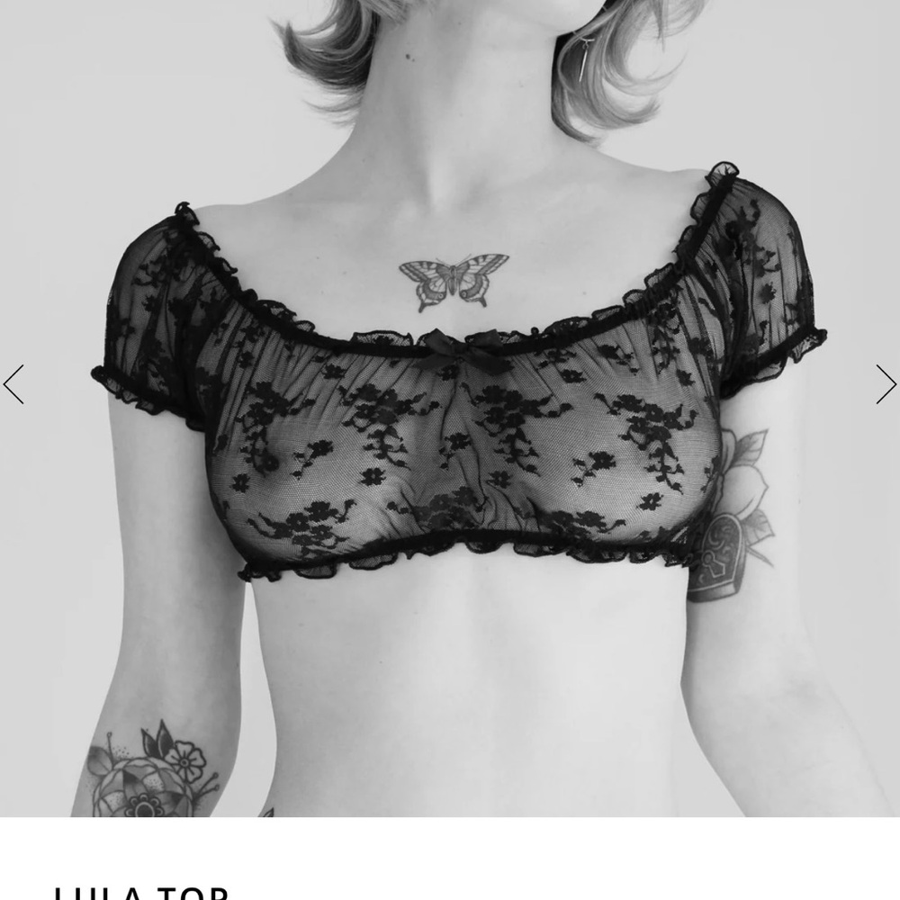 Hopeless Lingerie Lula Sheer Floral Crop Top Black - Large - ethically made